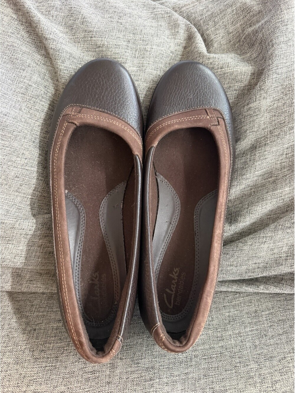 Clarks Bendables Shoes Womens 9.5 Slip On Brown Leather Wedge Casual Round Toe